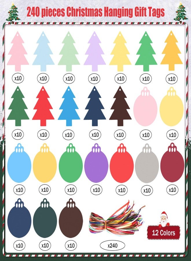 MixTeach 240 Pcs Christmas Hanging Gift Tags 120 Pcs Round Ornaments Labels and 120 Pcs Christmas Tree Hanging Labels with 240 Pcs Ribbons for DIY Crafts Christmas Gift Wrapping Favors Party Decor - Image 2